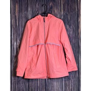 Charles River Apparel Womens Size M Coral Pink Rain Jacket Hooded Reflective